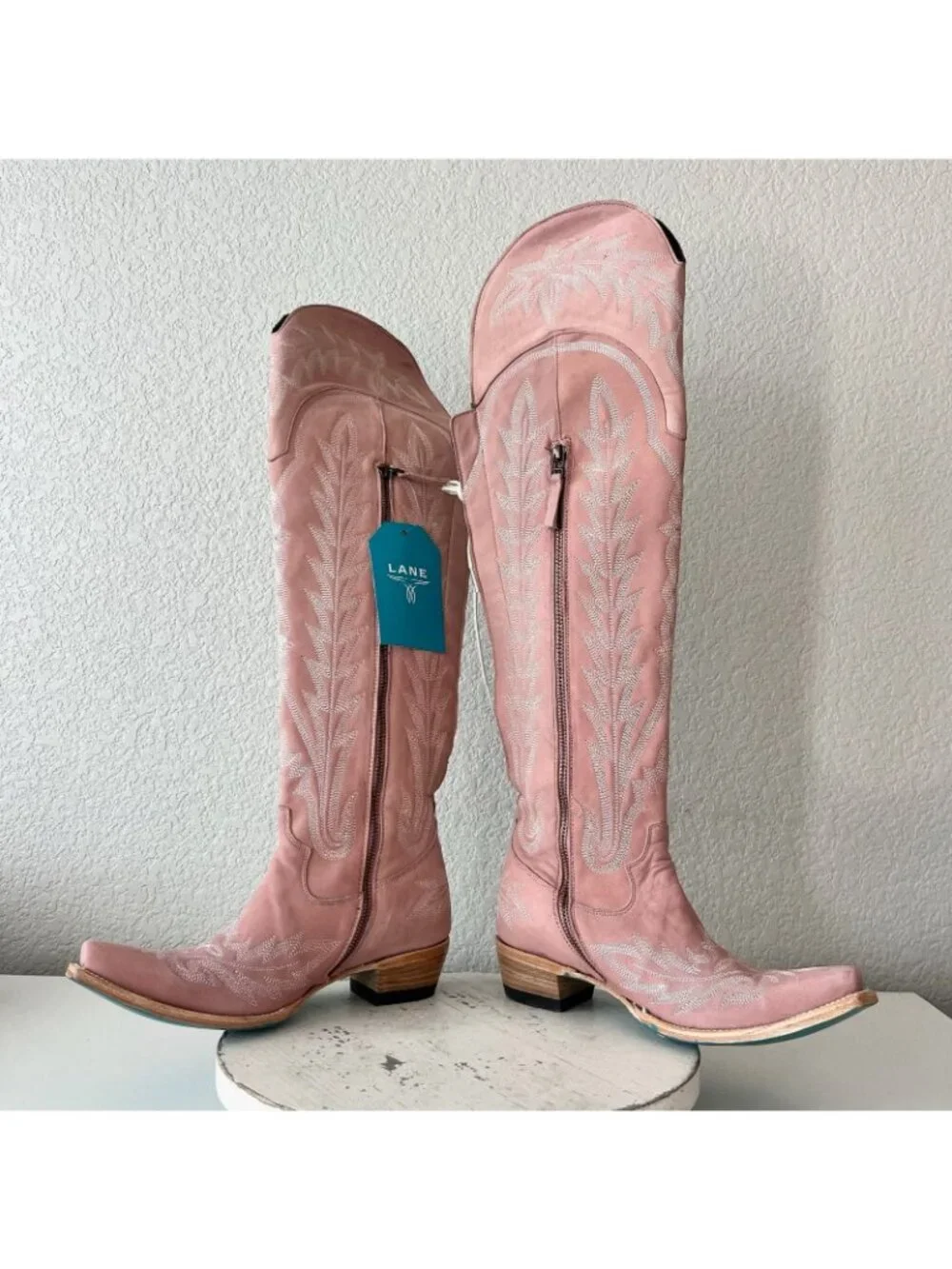Lane LEXINGTON Over the Knee Womens Cowboy Boots Pink Western Snip Toe Tall 8.5